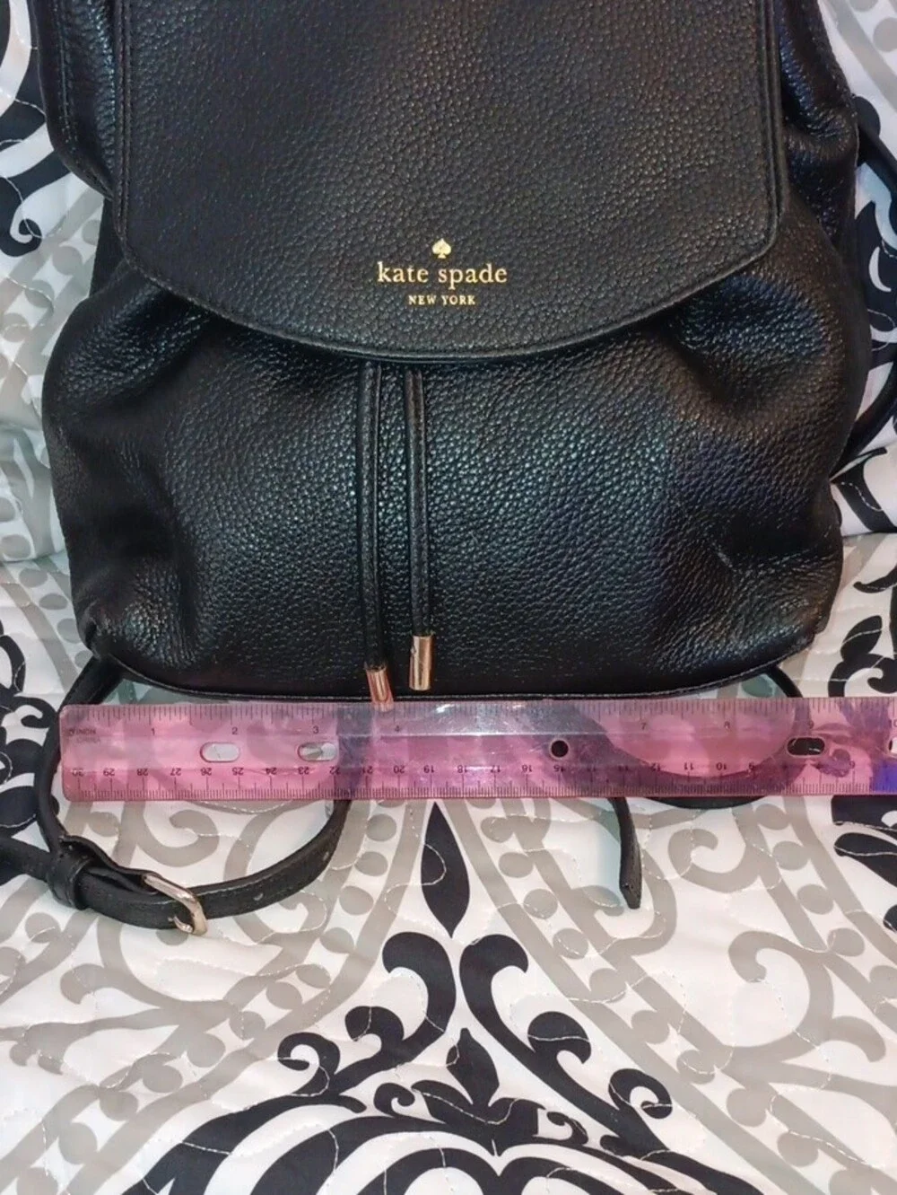 kate spade Black Pebbled Leather Drawstring Backpack